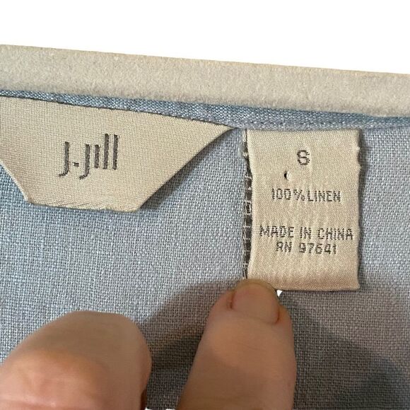 J.Jill Blue Linen Floral Embroidered Blouse Size Small - Picture 5 of 7